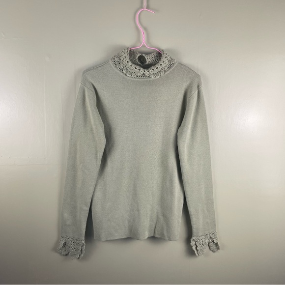 Soft Surroundings crochet trim sage green sweater - Picture 1 of 5